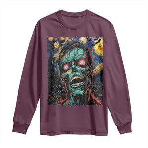 Horror Halloween Skull Long Sleeve Shirt Van Gogh Starry Night TS10 Maroon Print Your Wear