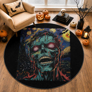 Horror Halloween Skull Round Rug Van Gogh Starry Night