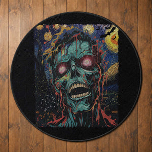 Horror Halloween Skull Round Rug Van Gogh Starry Night