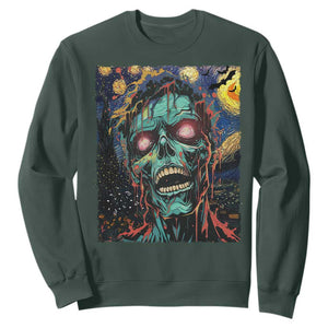 Horror Halloween Skull Sweatshirt Van Gogh Starry Night TS10 Dark Forest Green Print Your Wear