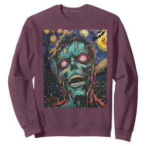 Horror Halloween Skull Sweatshirt Van Gogh Starry Night TS10 Maroon Print Your Wear