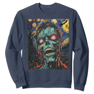 Horror Halloween Skull Sweatshirt Van Gogh Starry Night TS10 Navy Print Your Wear