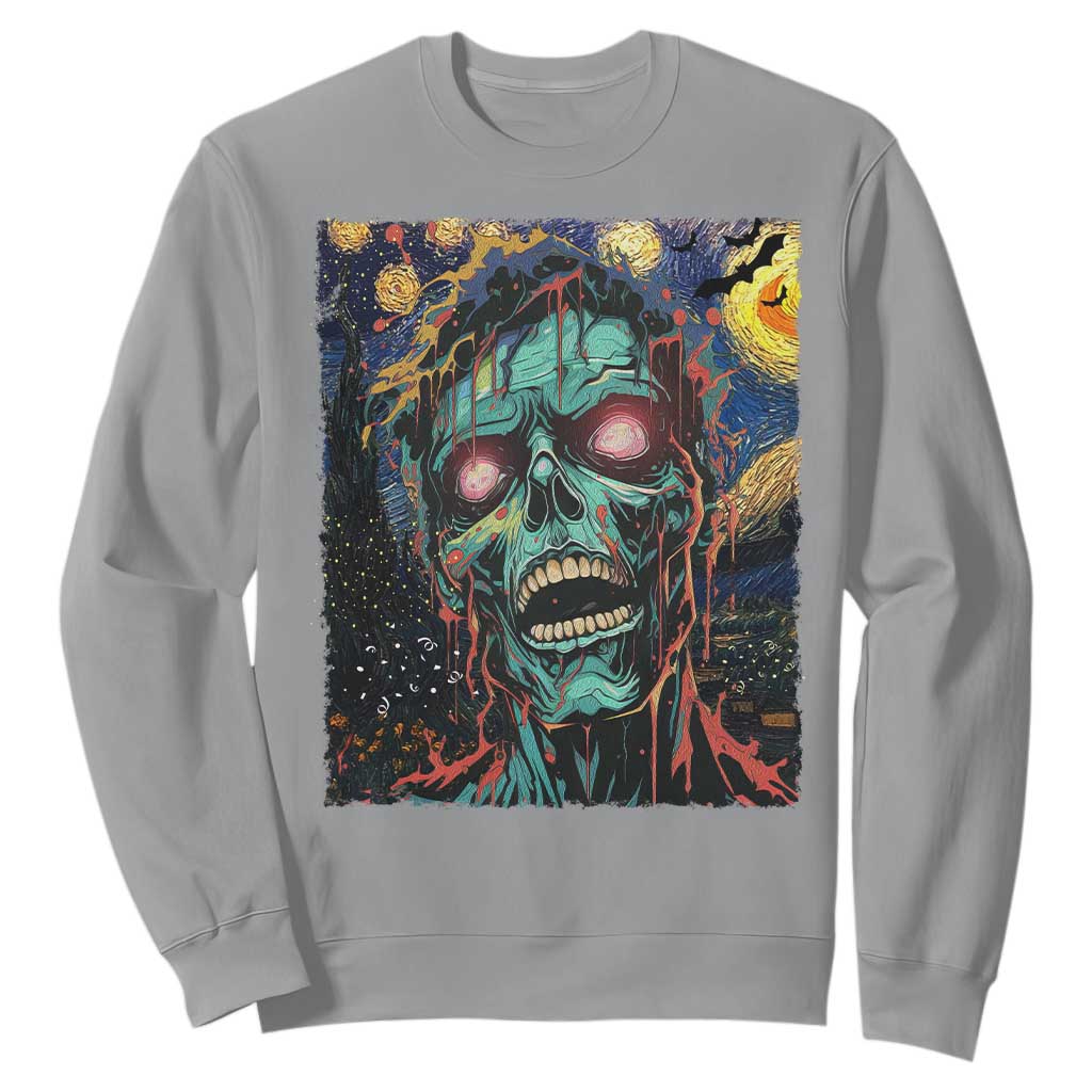 Horror Halloween Skull Sweatshirt Van Gogh Starry Night TS10 Sport Gray Print Your Wear