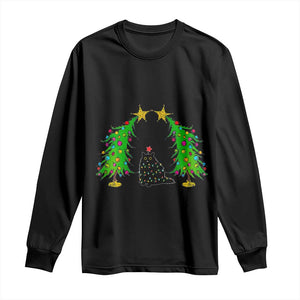 Cute Cat Christmas Long Sleeve Shirt Kitty Cat Lover Xmas Tree Lights TS10 Black Print Your Wear