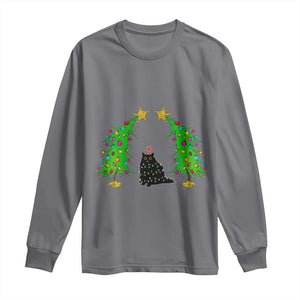 Cute Cat Christmas Long Sleeve Shirt Kitty Cat Lover Xmas Tree Lights TS10 Charcoal Print Your Wear