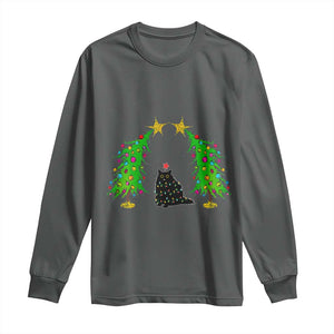 Cute Cat Christmas Long Sleeve Shirt Kitty Cat Lover Xmas Tree Lights TS10 Dark Heather Print Your Wear