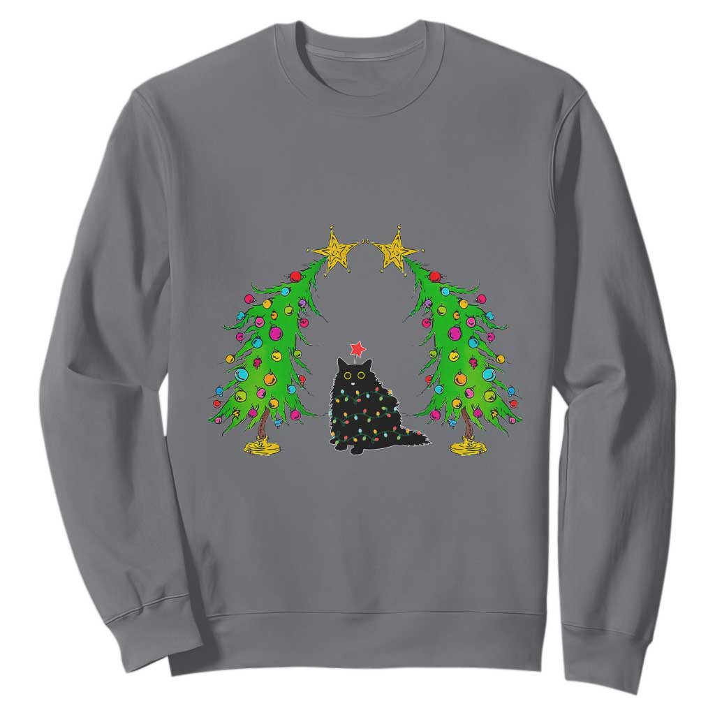 Cute Cat Christmas Sweatshirt Kitty Cat Lover Xmas Tree Lights TS10 Charcoal Print Your Wear