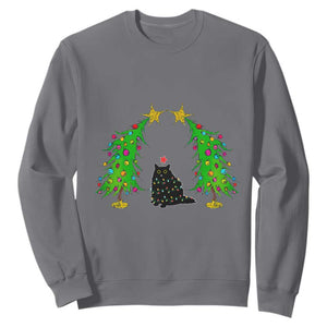 Cute Cat Christmas Sweatshirt Kitty Cat Lover Xmas Tree Lights TS10 Charcoal Print Your Wear