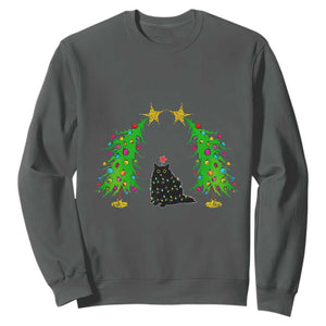 Cute Cat Christmas Sweatshirt Kitty Cat Lover Xmas Tree Lights TS10 Dark Heather Print Your Wear