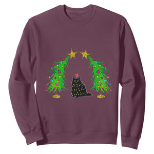 Cute Cat Christmas Sweatshirt Kitty Cat Lover Xmas Tree Lights TS10 Maroon Print Your Wear