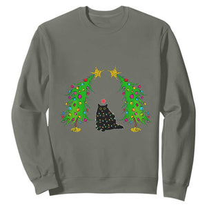 Cute Cat Christmas Sweatshirt Kitty Cat Lover Xmas Tree Lights TS10 Military Green Print Your Wear