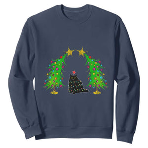 Cute Cat Christmas Sweatshirt Kitty Cat Lover Xmas Tree Lights TS10 Navy Print Your Wear