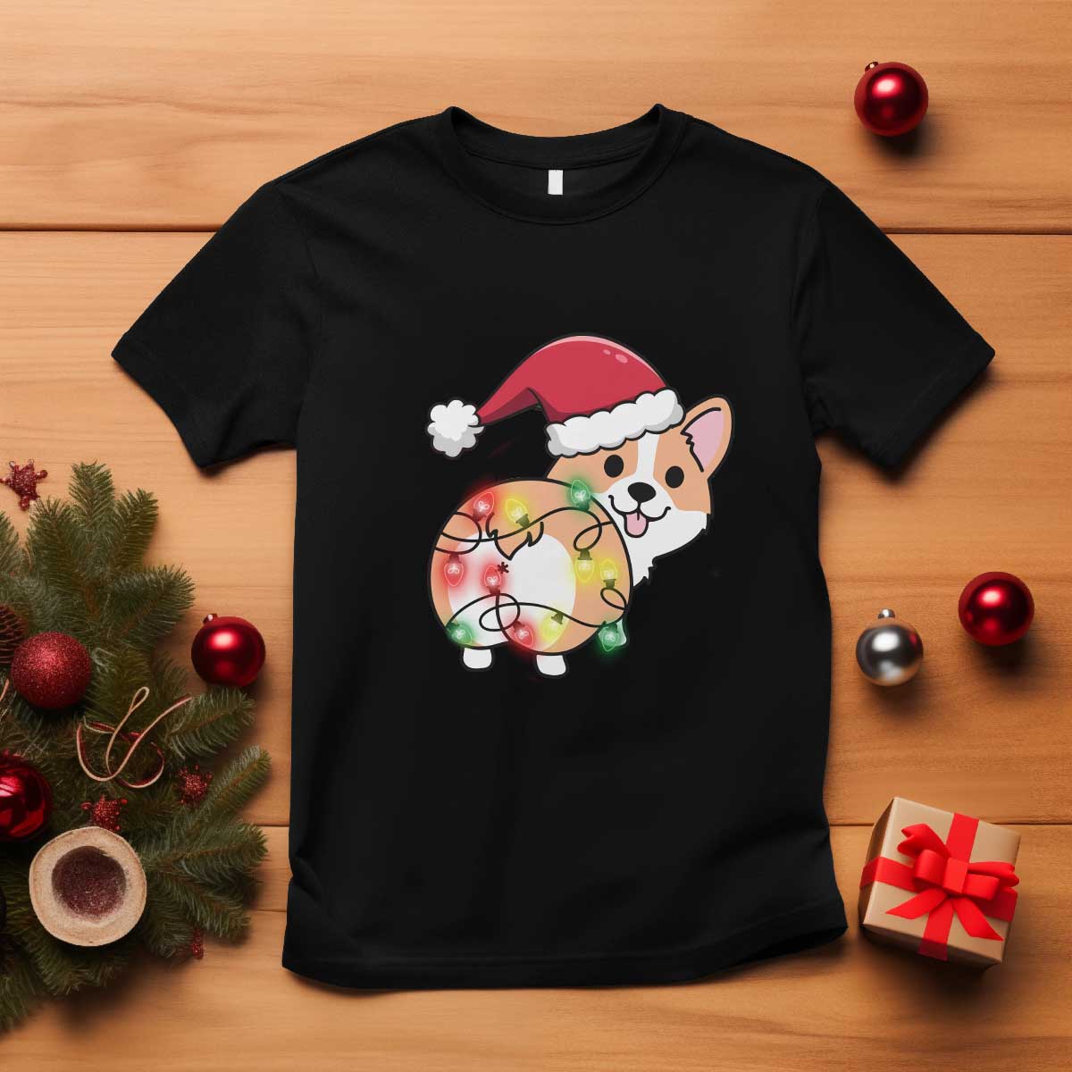 Christmas Corgi Dog T Shirt Cute Animal Pet Puppy Lover Gift Xmas Lights TS10 Black Print Your Wear