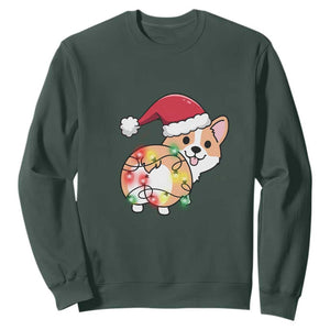 Christmas Corgi Dog Sweatshirt Cute Animal Pet Puppy Lover Gift Xmas Lights TS10 Dark Forest Green Print Your Wear