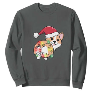 Christmas Corgi Dog Sweatshirt Cute Animal Pet Puppy Lover Gift Xmas Lights TS10 Dark Heather Print Your Wear