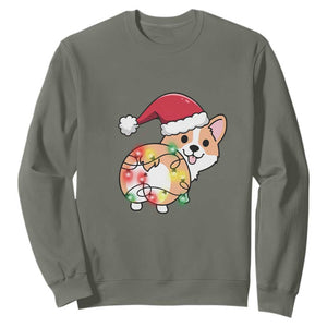 Christmas Corgi Dog Sweatshirt Cute Animal Pet Puppy Lover Gift Xmas Lights TS10 Military Green Print Your Wear