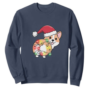 Christmas Corgi Dog Sweatshirt Cute Animal Pet Puppy Lover Gift Xmas Lights TS10 Navy Print Your Wear