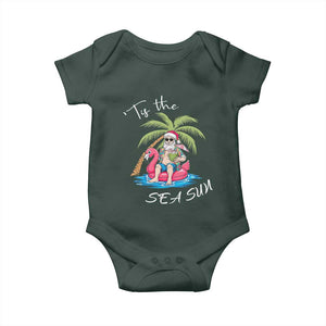 Hawaiian Christmas Santa Baby Onesie Tis The Sea Sun Beach Hawaii Xmas Tropical Xmas TS10 Dark Forest Green Print Your Wear