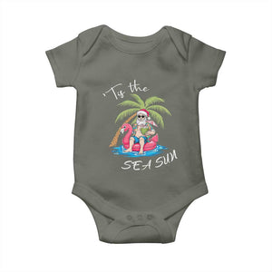 Hawaiian Christmas Santa Baby Onesie Tis The Sea Sun Beach Hawaii Xmas Tropical Xmas TS10 Military Green Print Your Wear