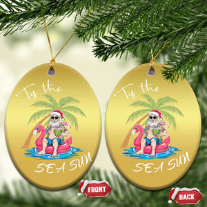 Hawaiian Christmas Ornament Santa Tis The Sea Sun Beach Hawaii Xmas In July Tropical Xmas Gift Family Holiday TS10 Oval Gold Print Your Wear