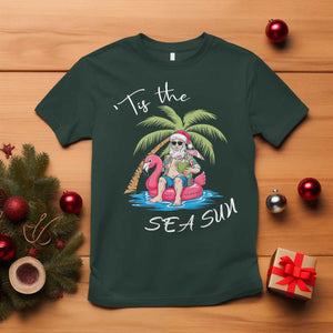 Hawaiian Christmas Santa T Shirt Tis The Sea Sun Beach Hawaii Xmas Tropical Xmas TS10 Dark Forest Green Print Your Wear