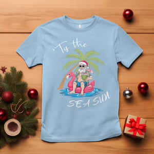 Hawaiian Christmas Santa T Shirt Tis The Sea Sun Beach Hawaii Xmas Tropical Xmas TS10 Light Blue Print Your Wear