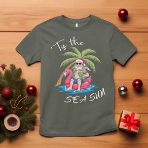 Hawaiian Christmas Santa T Shirt Tis The Sea Sun Beach Hawaii Xmas Tropical Xmas TS10 Military Green Print Your Wear