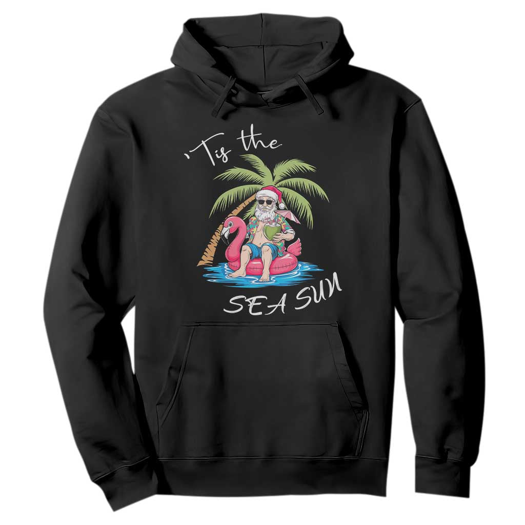 Hawaiian Christmas Santa Hoodie Tis The Sea Sun Beach Hawaii Xmas Tropical Xmas TS10 Black Print Your Wear