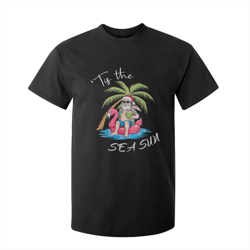 Hawaiian Christmas Santa T Shirt For Kid Tis The Sea Sun Beach Hawaii Xmas Tropical Xmas TS10 Black Print Your Wear