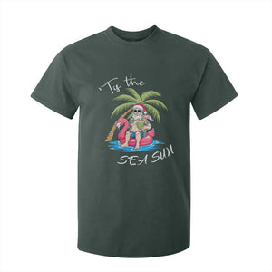 Hawaiian Christmas Santa T Shirt For Kid Tis The Sea Sun Beach Hawaii Xmas Tropical Xmas TS10 Dark Forest Green Print Your Wear