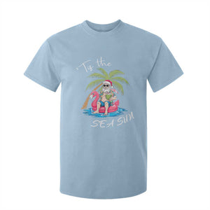 Hawaiian Christmas Santa T Shirt For Kid Tis The Sea Sun Beach Hawaii Xmas Tropical Xmas TS10 Light Blue Print Your Wear