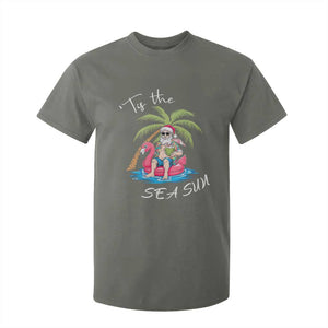 Hawaiian Christmas Santa T Shirt For Kid Tis The Sea Sun Beach Hawaii Xmas Tropical Xmas TS10 Military Green Print Your Wear