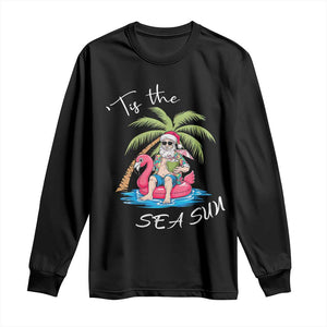 Hawaiian Christmas Santa Long Sleeve Shirt Tis The Sea Sun Beach Hawaii Xmas Tropical Xmas TS10 Black Print Your Wear