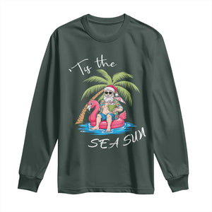 Hawaiian Christmas Santa Long Sleeve Shirt Tis The Sea Sun Beach Hawaii Xmas Tropical Xmas TS10 Dark Forest Green Print Your Wear