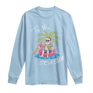 Hawaiian Christmas Santa Long Sleeve Shirt Tis The Sea Sun Beach Hawaii Xmas Tropical Xmas TS10 Light Blue Print Your Wear