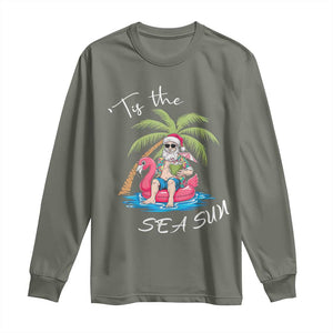 Hawaiian Christmas Santa Long Sleeve Shirt Tis The Sea Sun Beach Hawaii Xmas Tropical Xmas TS10 Military Green Print Your Wear