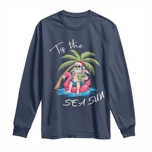 Hawaiian Christmas Santa Long Sleeve Shirt Tis The Sea Sun Beach Hawaii Xmas Tropical Xmas TS10 Navy Print Your Wear