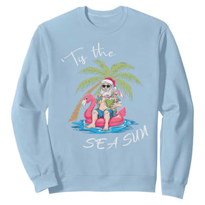 Hawaiian Christmas Santa Sweatshirt Tis The Sea Sun Beach Hawaii Xmas Tropical Xmas TS10 Light Blue Print Your Wear