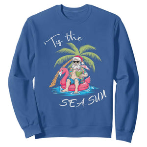 Hawaiian Christmas Santa Sweatshirt Tis The Sea Sun Beach Hawaii Xmas Tropical Xmas TS10 Royal Blue Print Your Wear