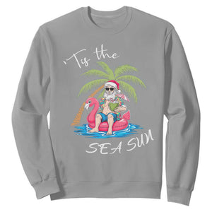 Hawaiian Christmas Santa Sweatshirt Tis The Sea Sun Beach Hawaii Xmas Tropical Xmas TS10 Sport Gray Print Your Wear