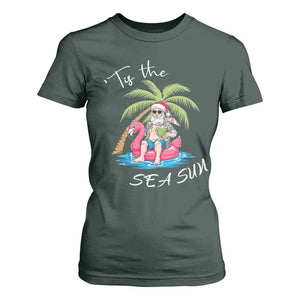 Hawaiian Christmas Santa T Shirt For Women Tis The Sea Sun Beach Hawaii Xmas Tropical Xmas TS10 Dark Forest Green Print Your Wear