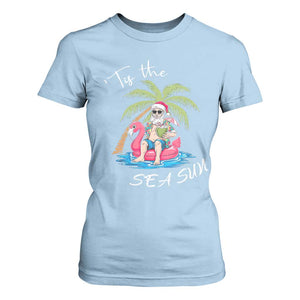 Hawaiian Christmas Santa T Shirt For Women Tis The Sea Sun Beach Hawaii Xmas Tropical Xmas TS10 Light Blue Print Your Wear