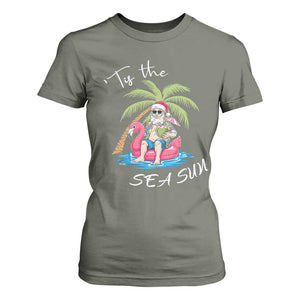 Hawaiian Christmas Santa T Shirt For Women Tis The Sea Sun Beach Hawaii Xmas Tropical Xmas TS10 Military Green Print Your Wear