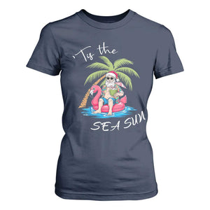 Hawaiian Christmas Santa T Shirt For Women Tis The Sea Sun Beach Hawaii Xmas Tropical Xmas TS10 Navy Print Your Wear