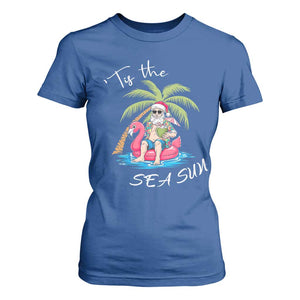 Hawaiian Christmas Santa T Shirt For Women Tis The Sea Sun Beach Hawaii Xmas Tropical Xmas TS10 Royal Blue Print Your Wear