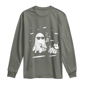 Halloween Ghost Dog Long Sleeve Shirt Retro Spooky Season Boo Sheet TS10 Military Green Print Your Wear