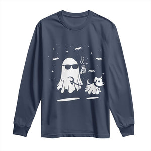 Halloween Ghost Dog Long Sleeve Shirt Retro Spooky Season Boo Sheet TS10 Navy Print Your Wear