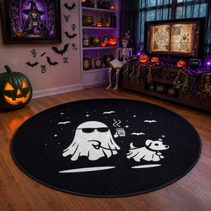 Halloween Ghost Dog Round Rug Retro Spooky Season Boo Sheet