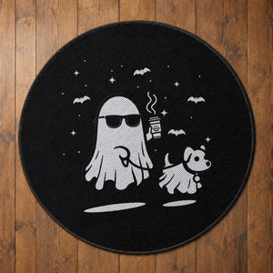 Halloween Ghost Dog Round Rug Retro Spooky Season Boo Sheet