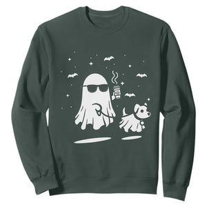 Halloween Ghost Dog Sweatshirt Retro Spooky Season Boo Sheet TS10 Dark Forest Green Print Your Wear